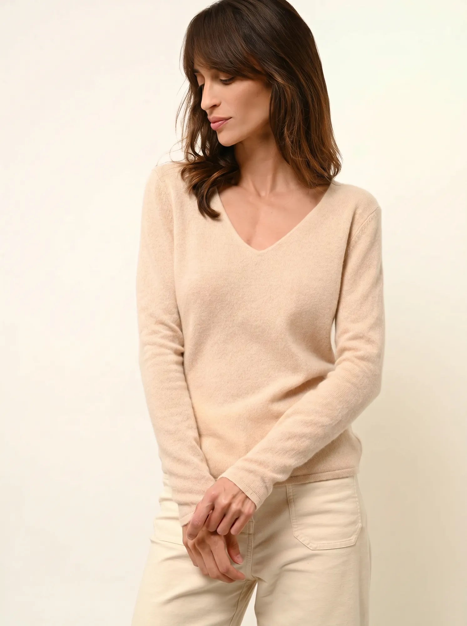 JOAN pullover v-ausschnitt sand