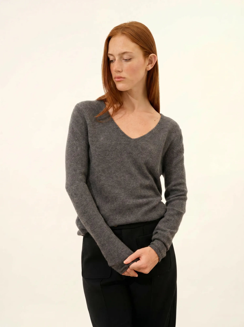 JOAN pullover v-ausschnitt anthrazit meliert