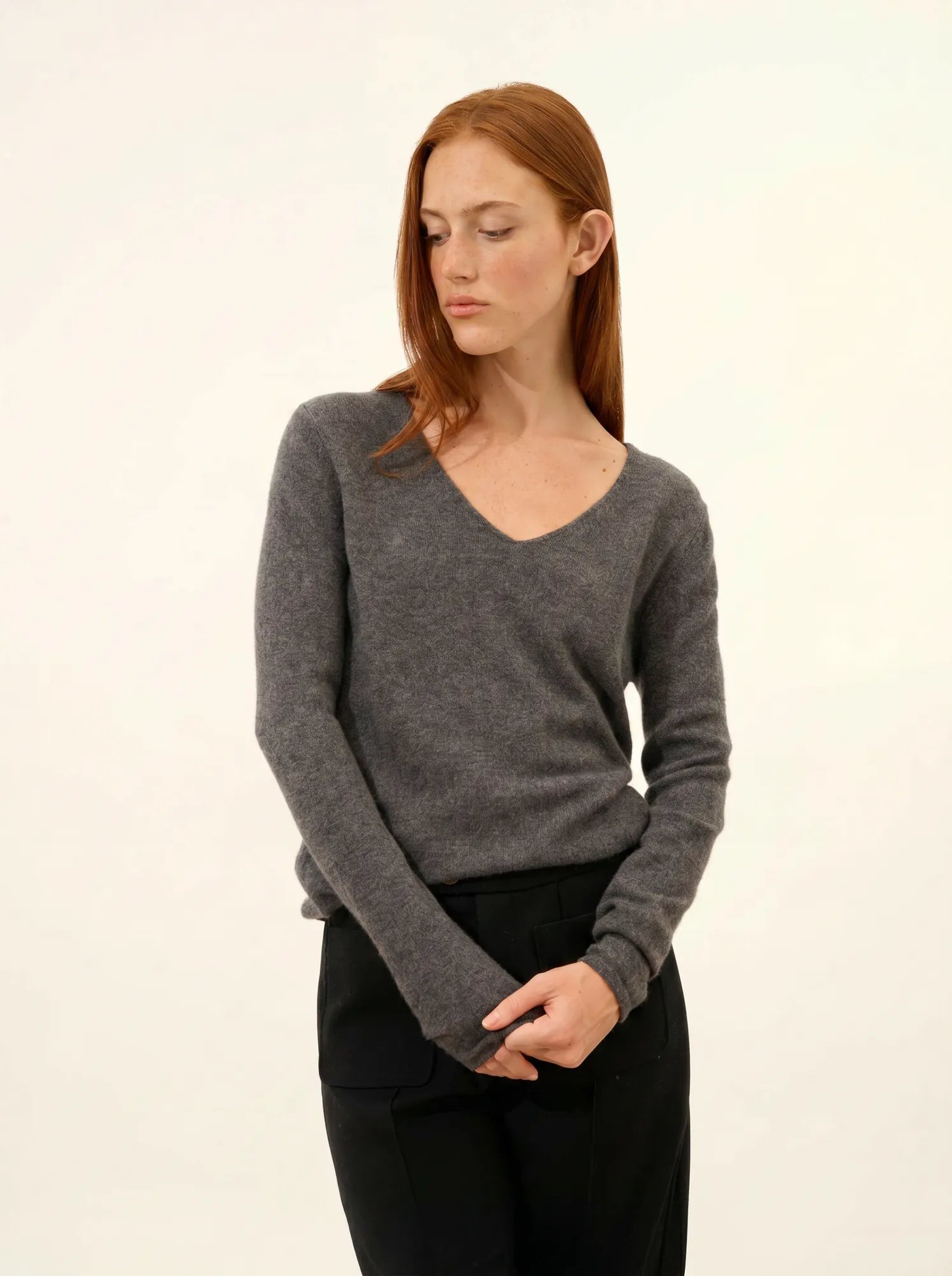 JOAN pullover v-ausschnitt anthrazit meliert