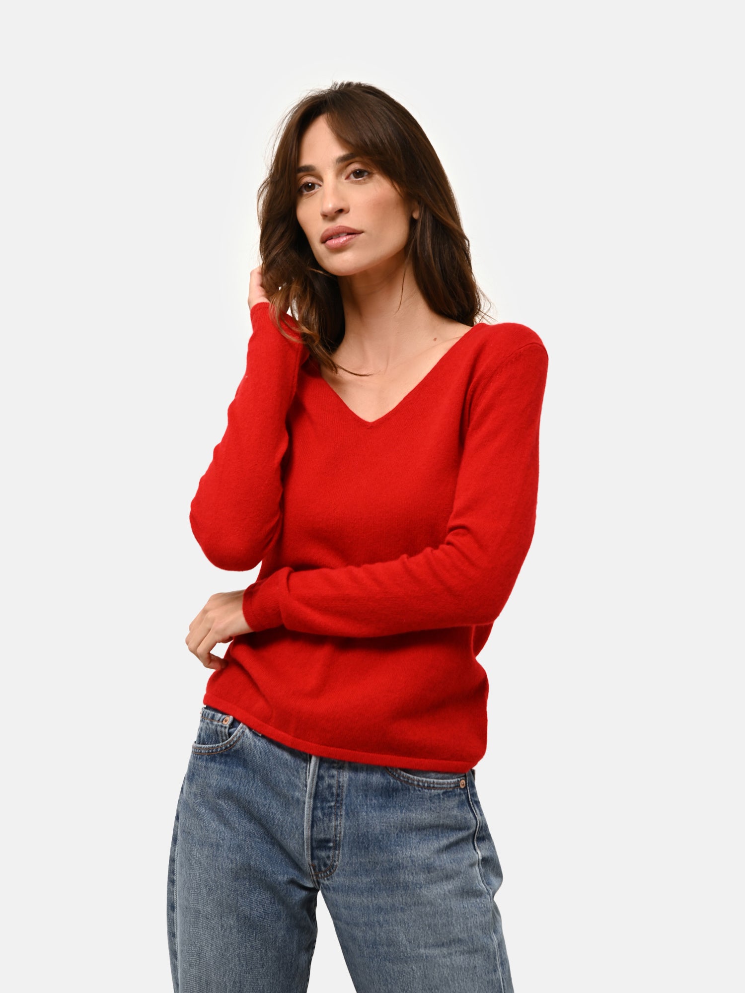 JOAN pull col v rouge