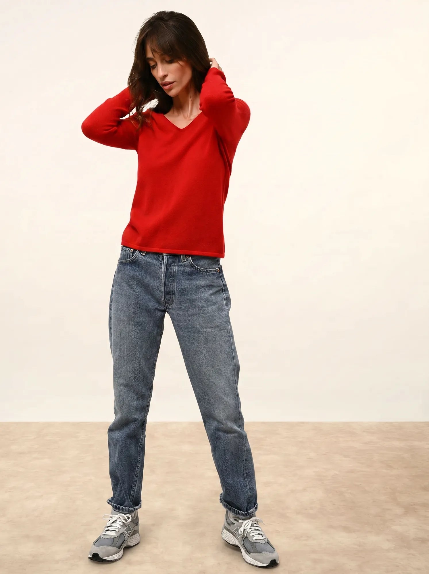 JOAN pull col V rouge