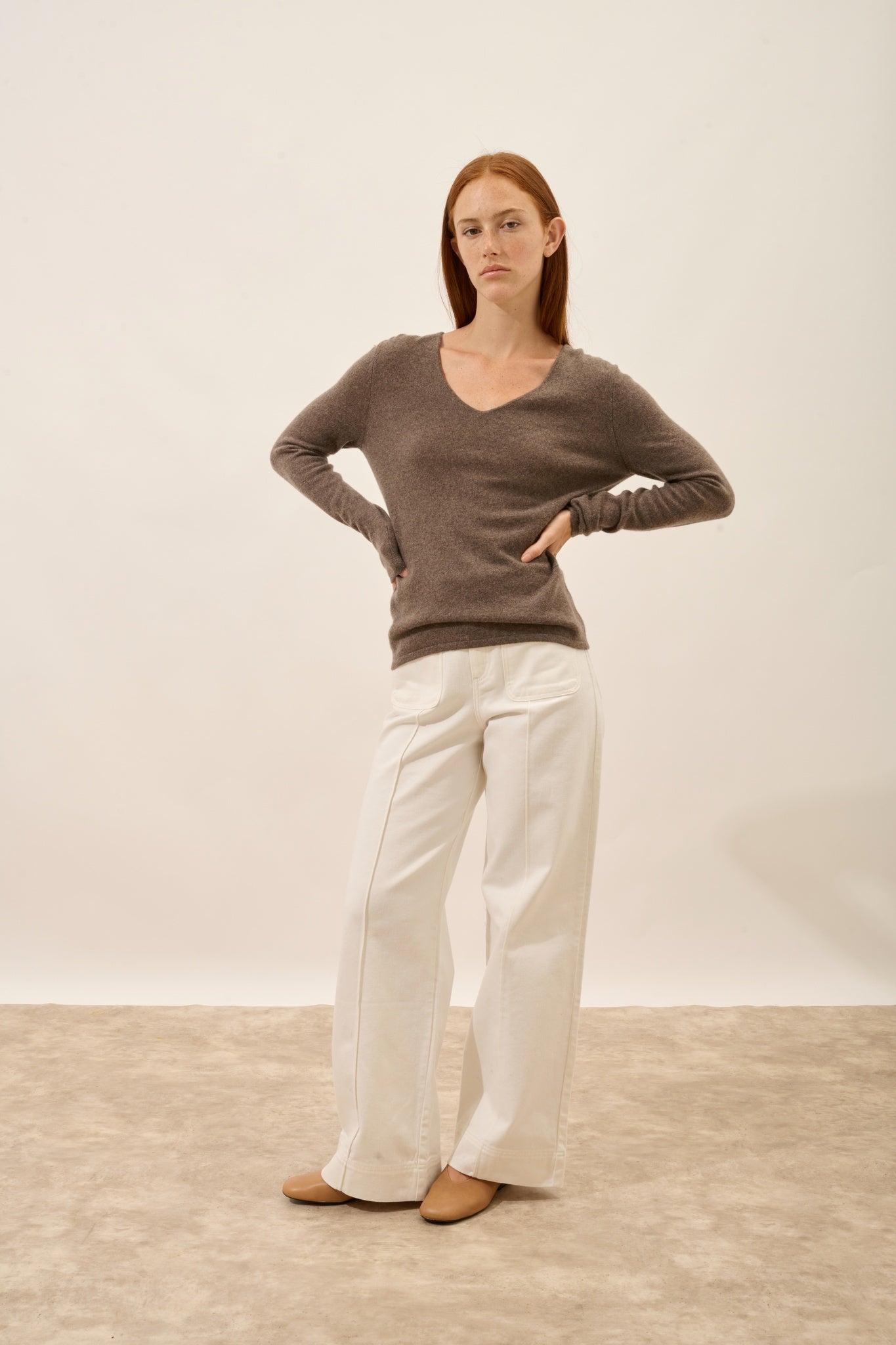 JOAN pull col v taupe chiné