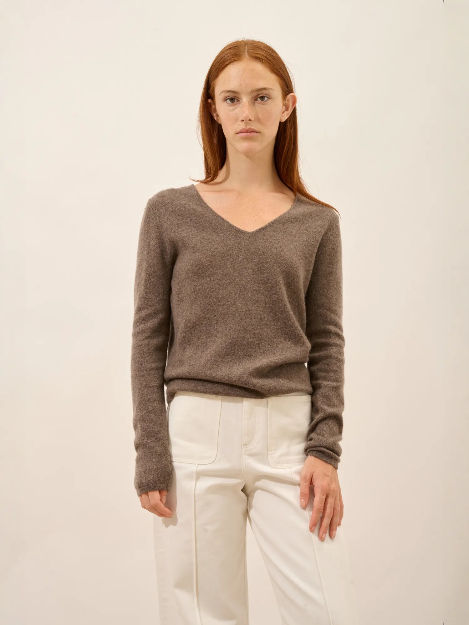 JOAN pullover v-ausschnitt taupe meliert