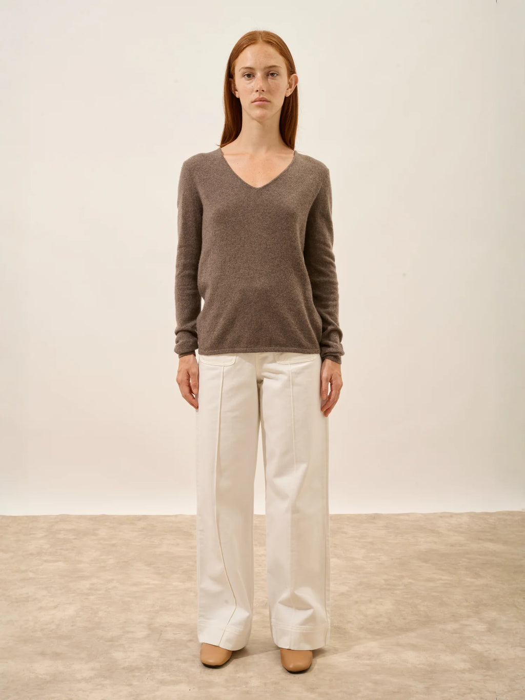 JOAN pullover v-ausschnitt taupe meliert