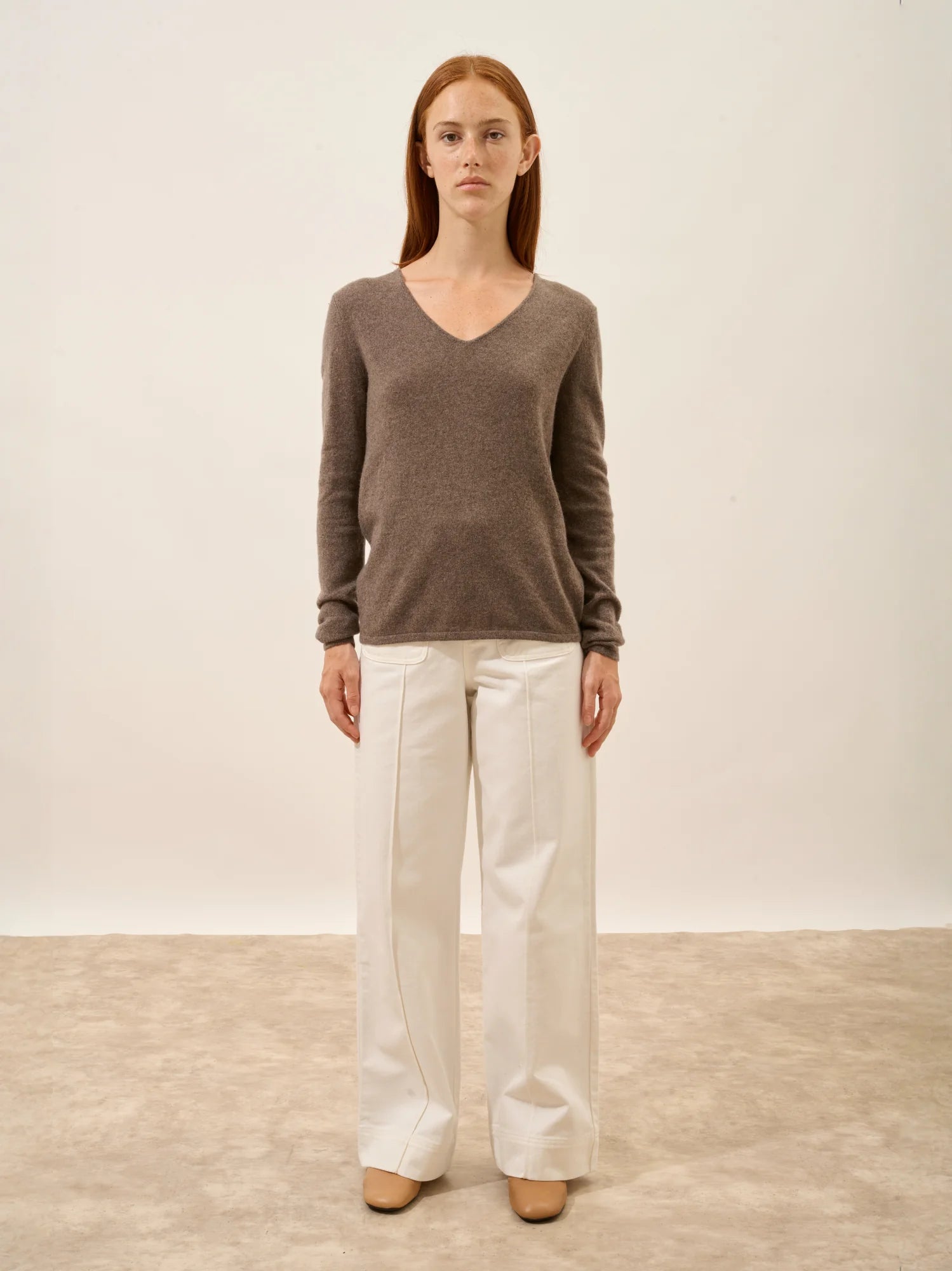 JOAN pullover v-ausschnitt taupe meliert