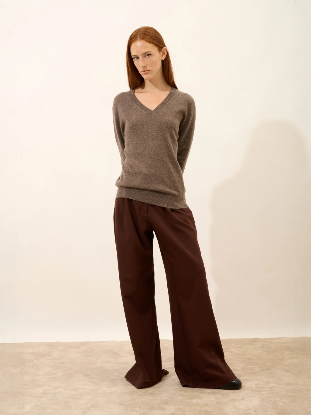 NORA pullover v-ausschnitt taupe meliert