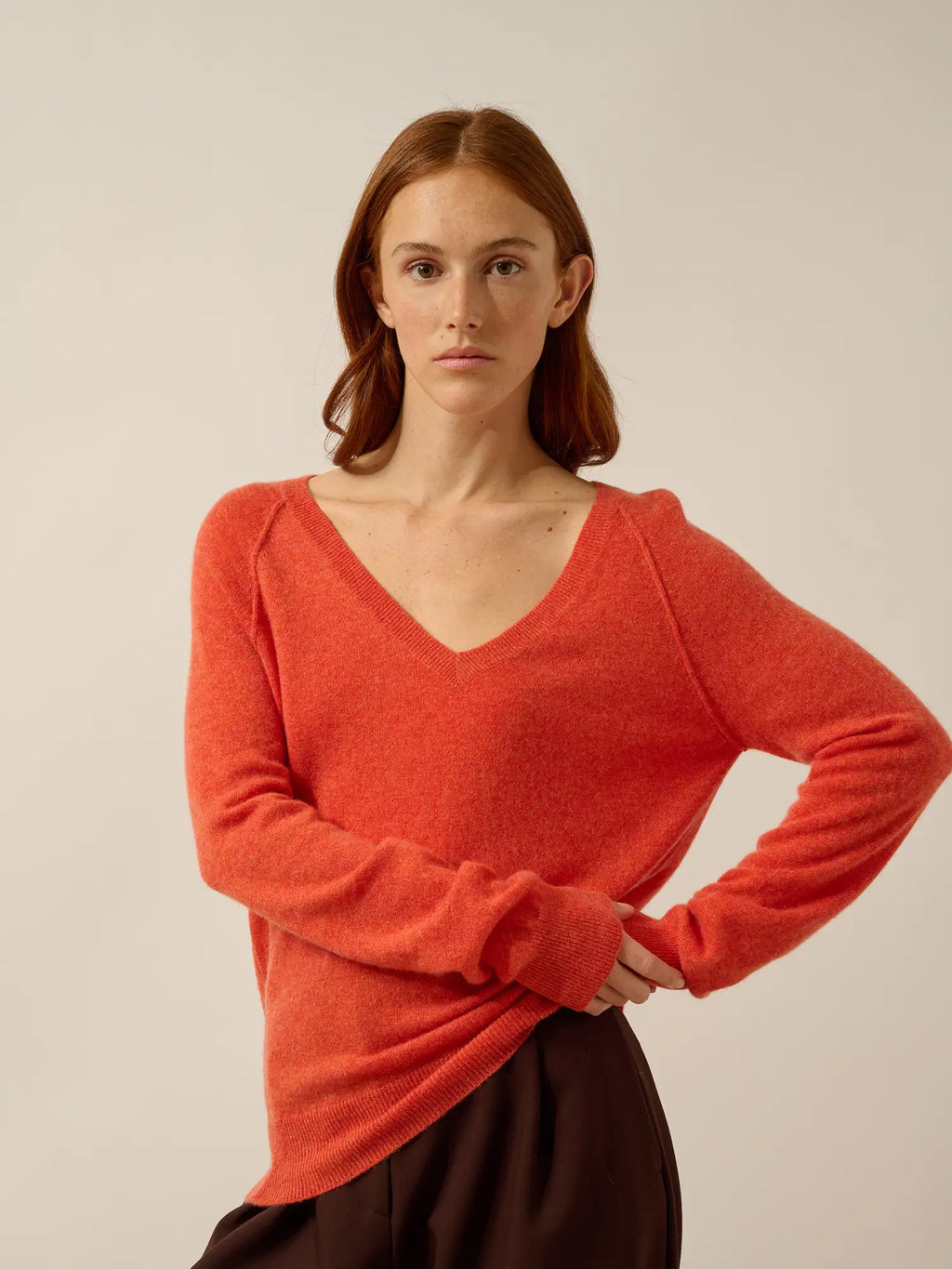 PHOEBE pullover v-ausschnitt orange meliert