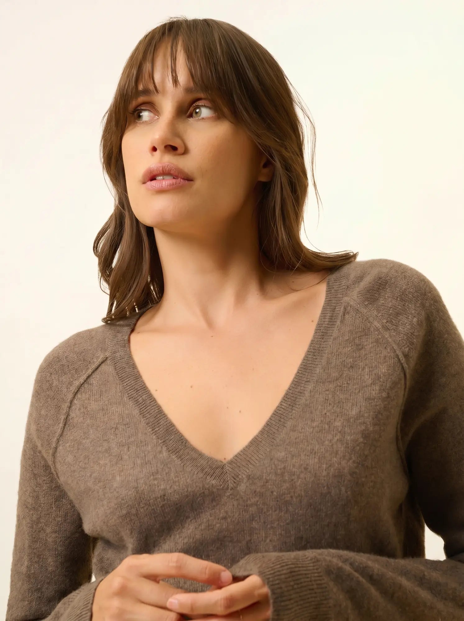 PHOEBE pullover v-ausschnitt taupe meliert