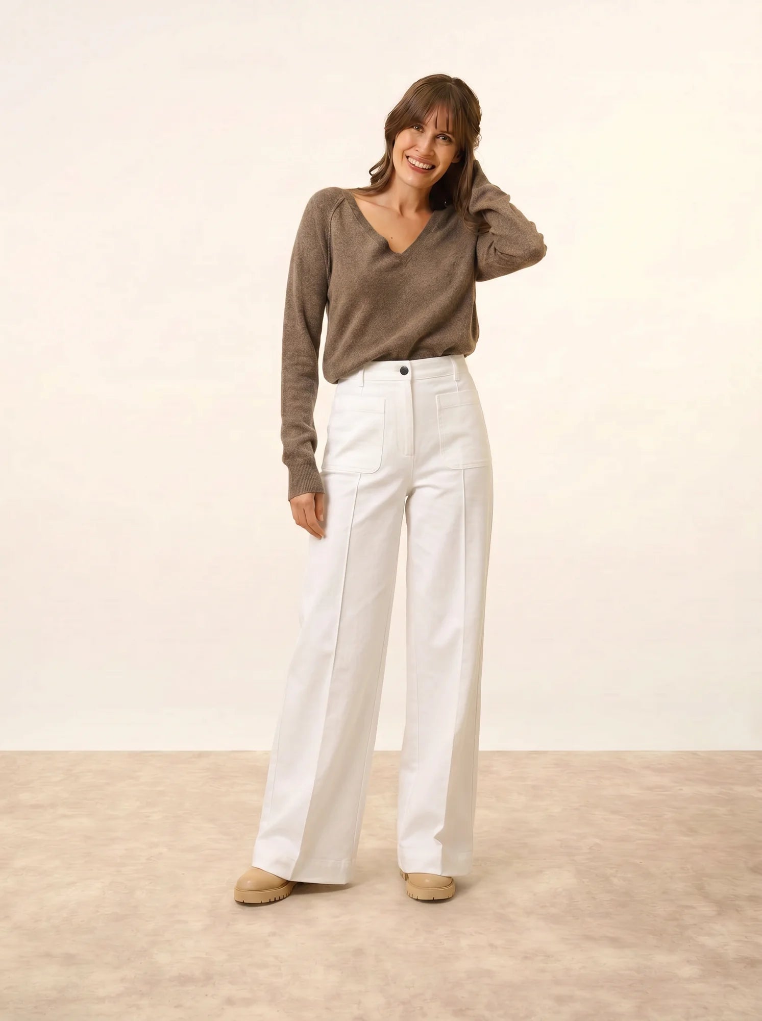 PHOEBE pullover v-ausschnitt taupe meliert