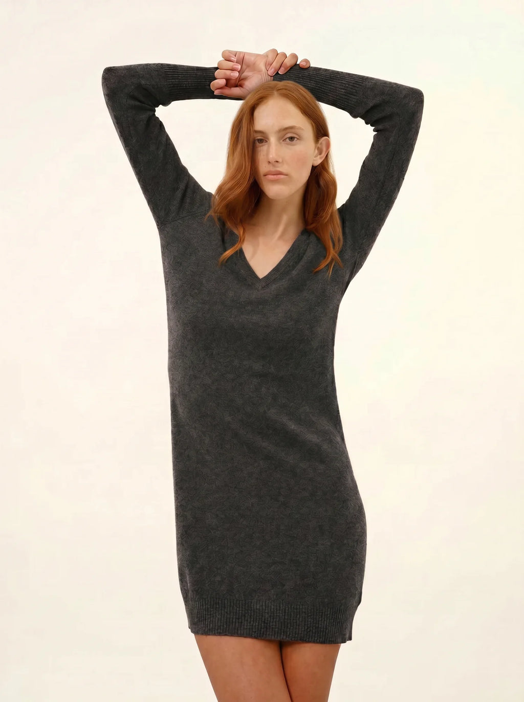 TRACY robe col V anthracite chiné