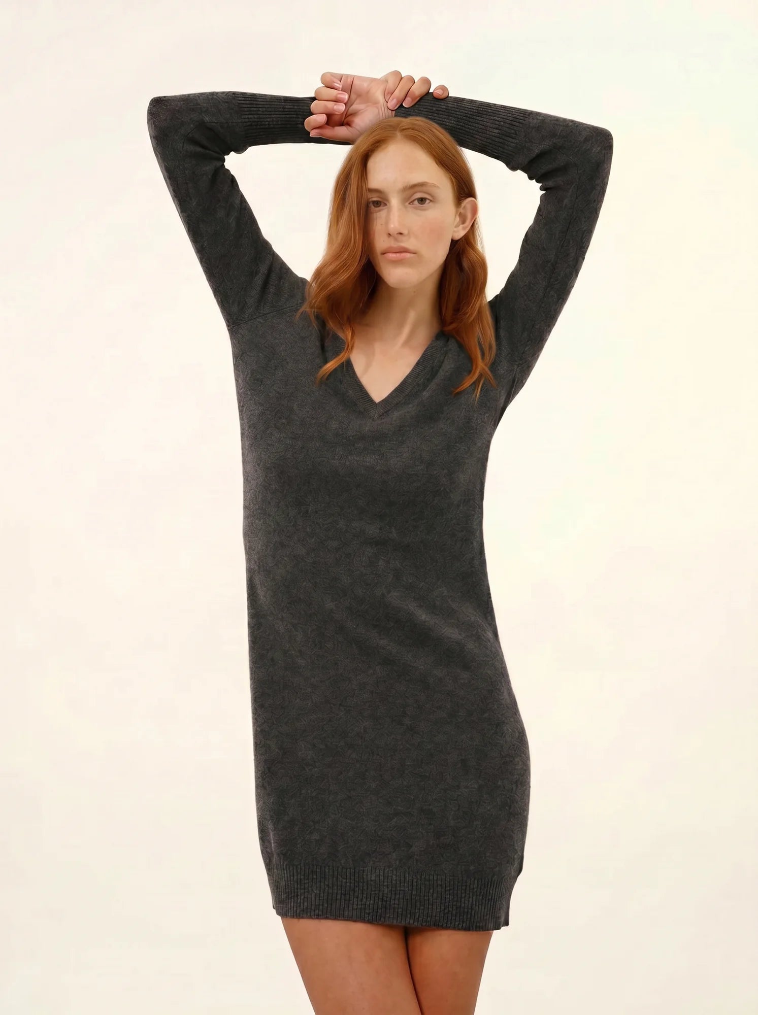 TRACY robe col V anthracite chiné