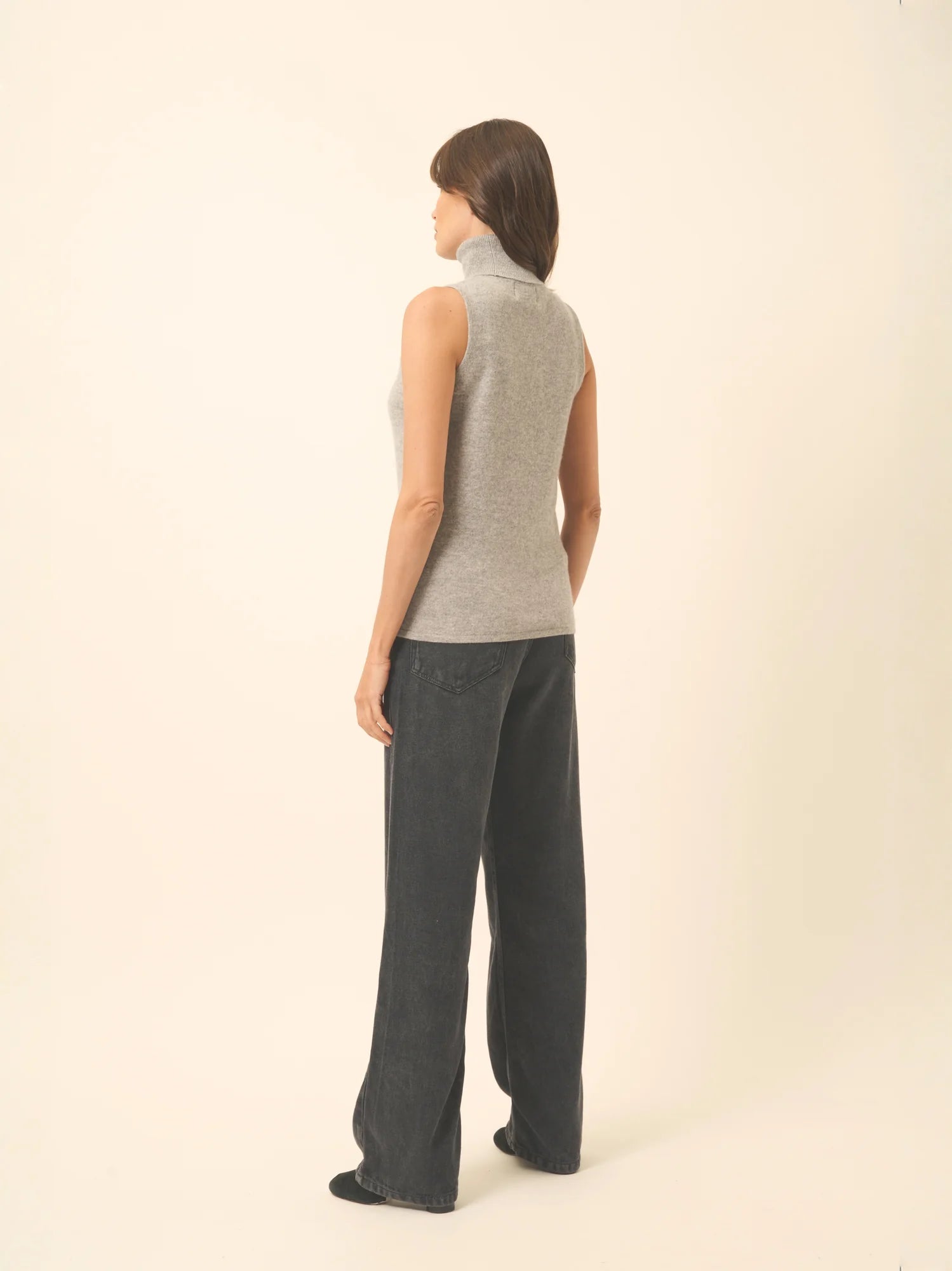 VIOLET pull col roulé sans manches nuage chiné