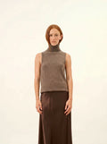VIOLET pullover rollkragen ärmellos taupe meliert