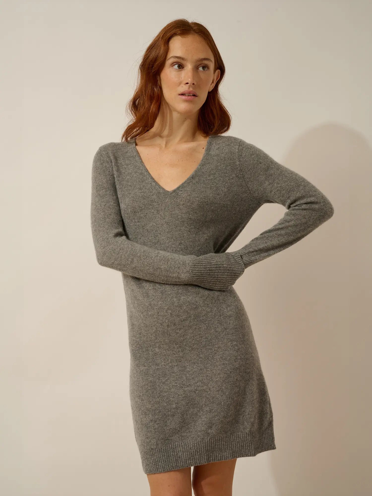 TRACY kleid v-ausschnitt flanelle meliert