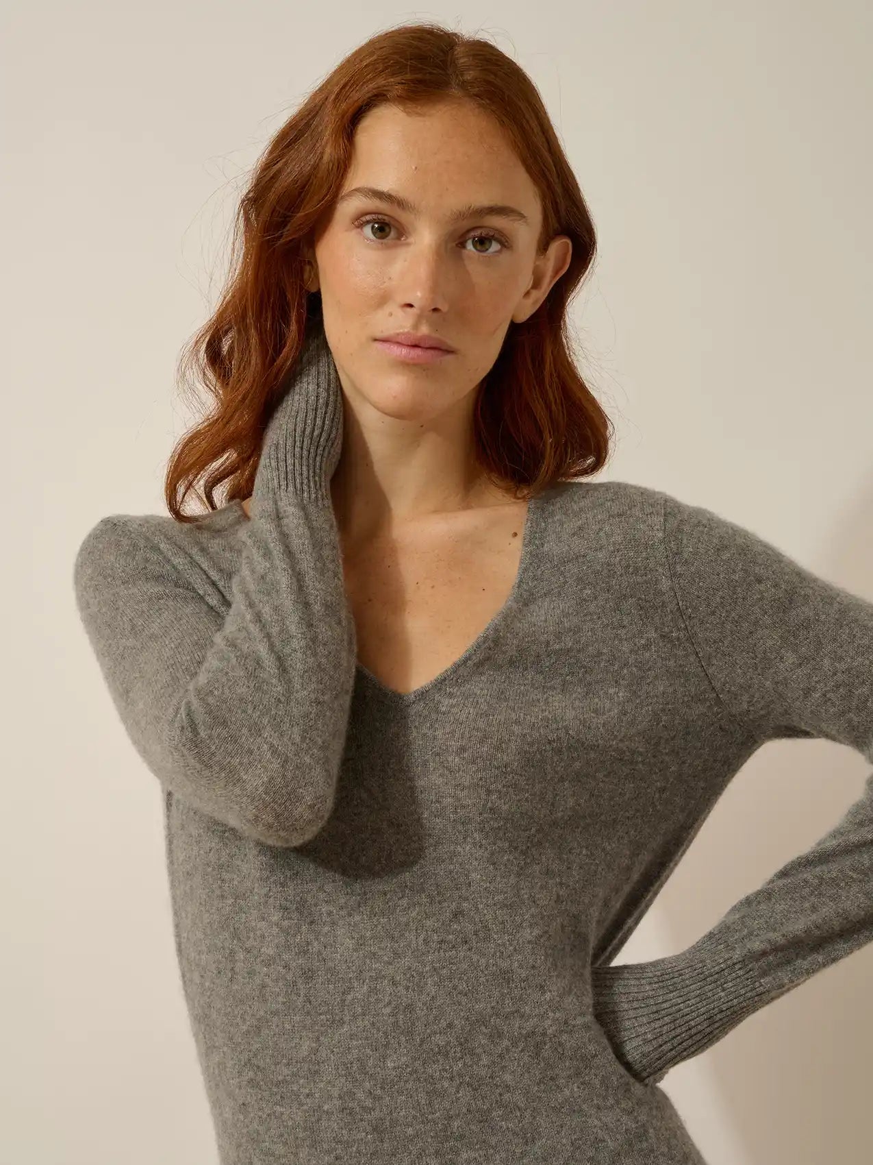TRACY kleid v-ausschnitt flanelle meliert