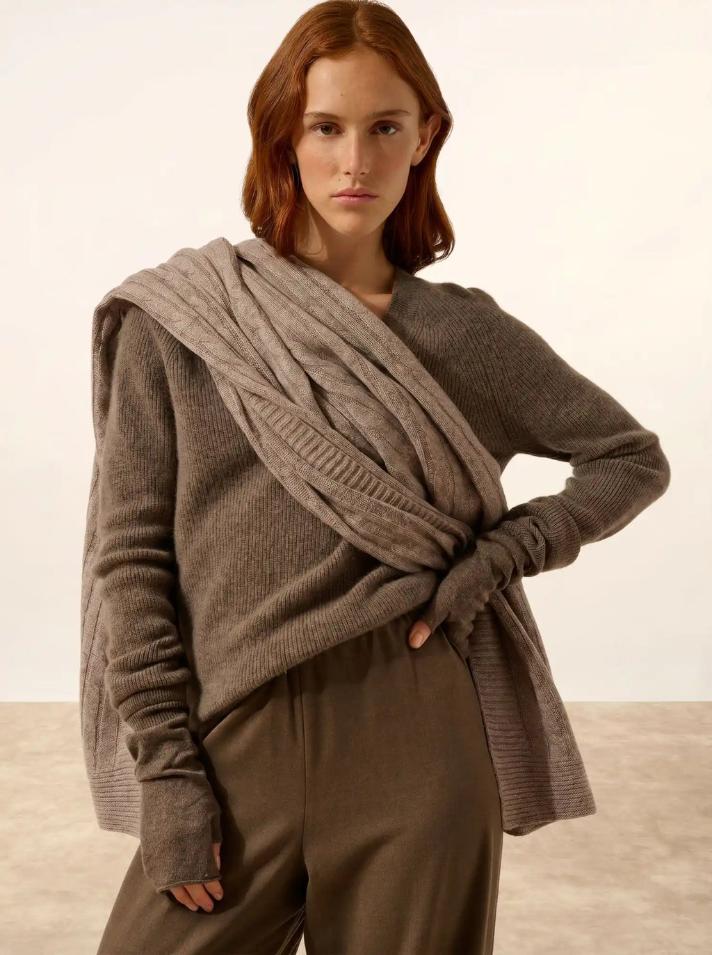 ZOE fingerlose handschuhe taupe meliert