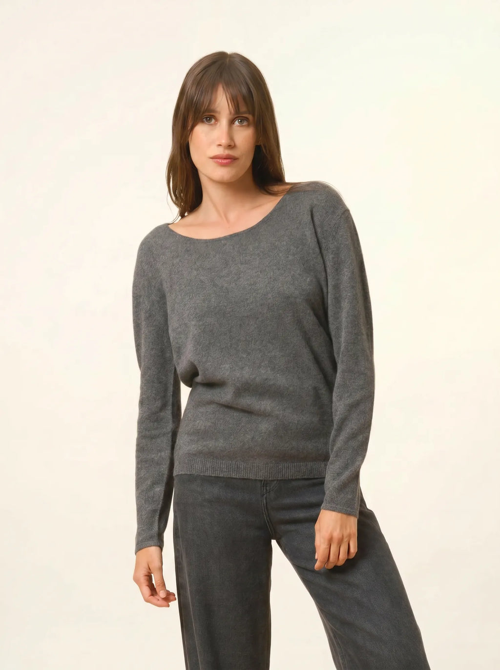 FIONA pull col rond anthracite chiné