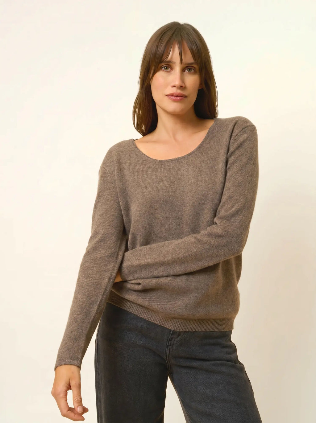 FIONA pullover rundhalsausschnitt taupe meliert
