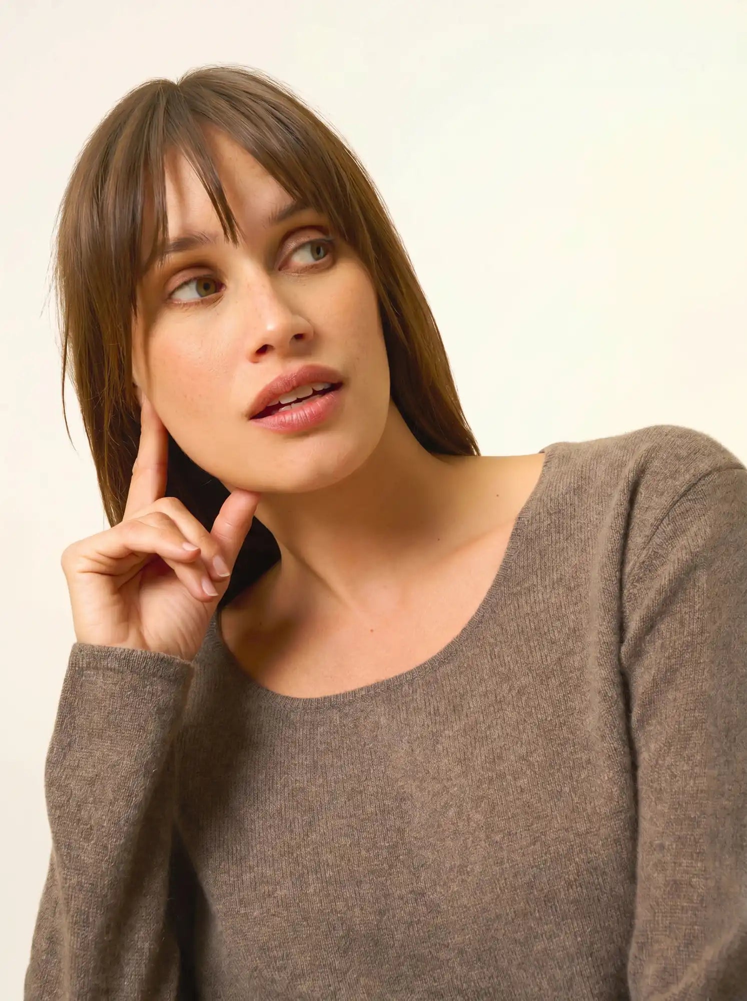 FIONA pullover rundhalsausschnitt taupe meliert