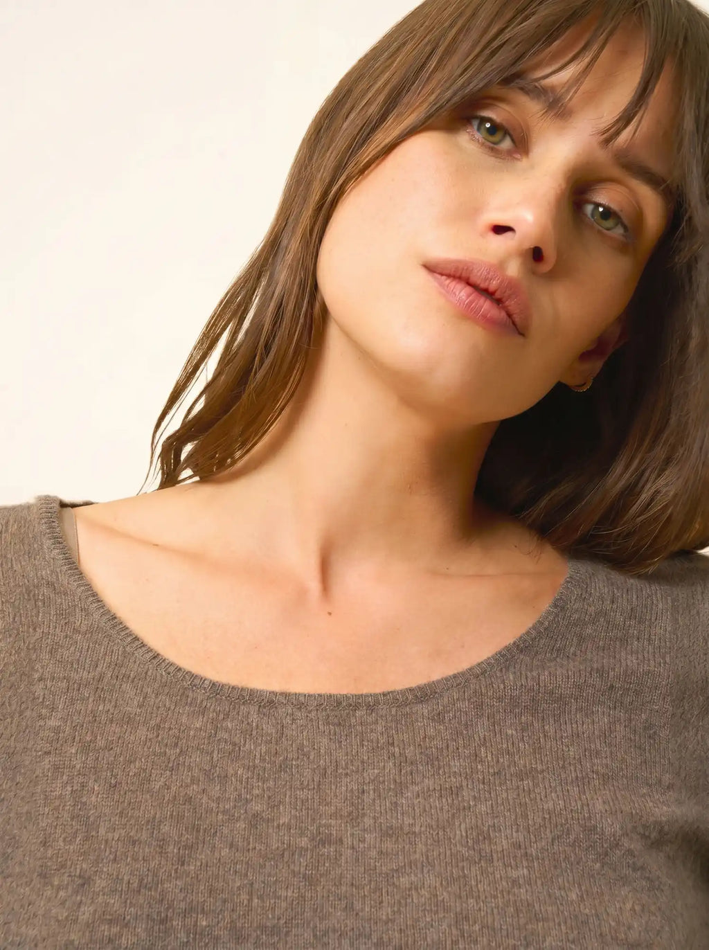 FIONA pullover rundhalsausschnitt taupe meliert