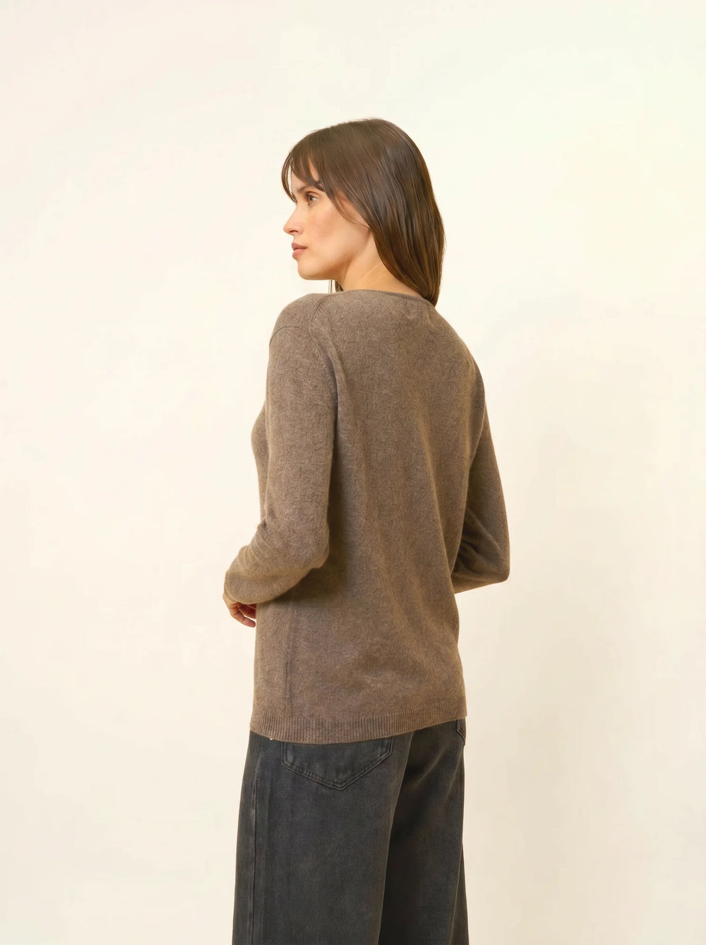 FIONA pullover rundhalsausschnitt taupe meliert