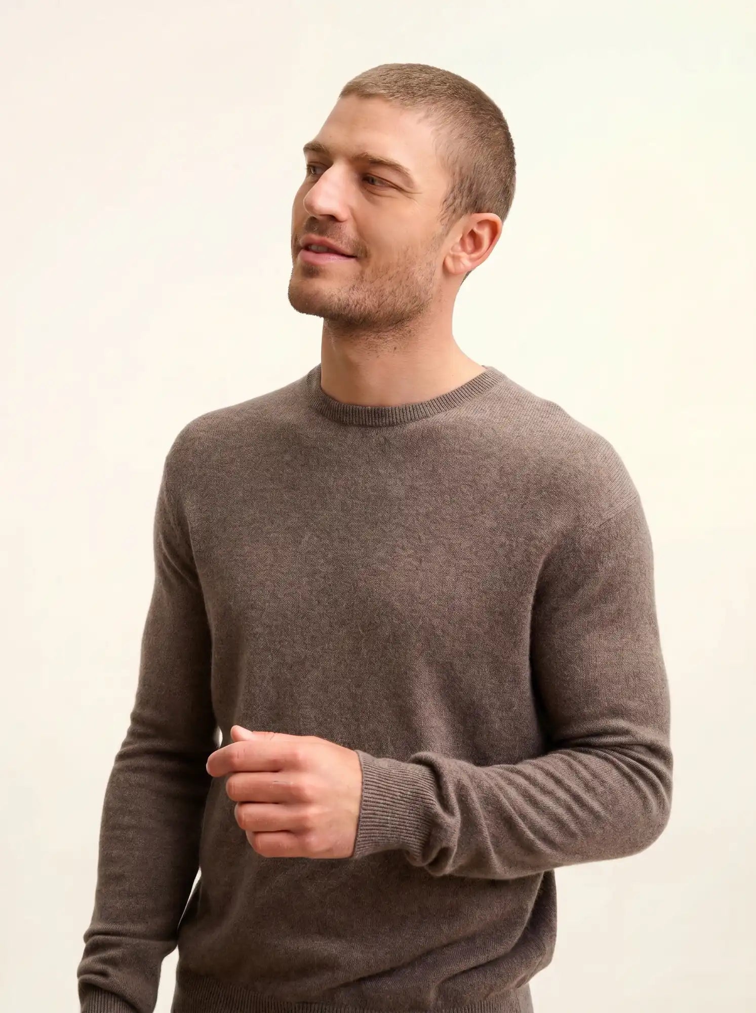 HOWARD pull col rond taupe chiné