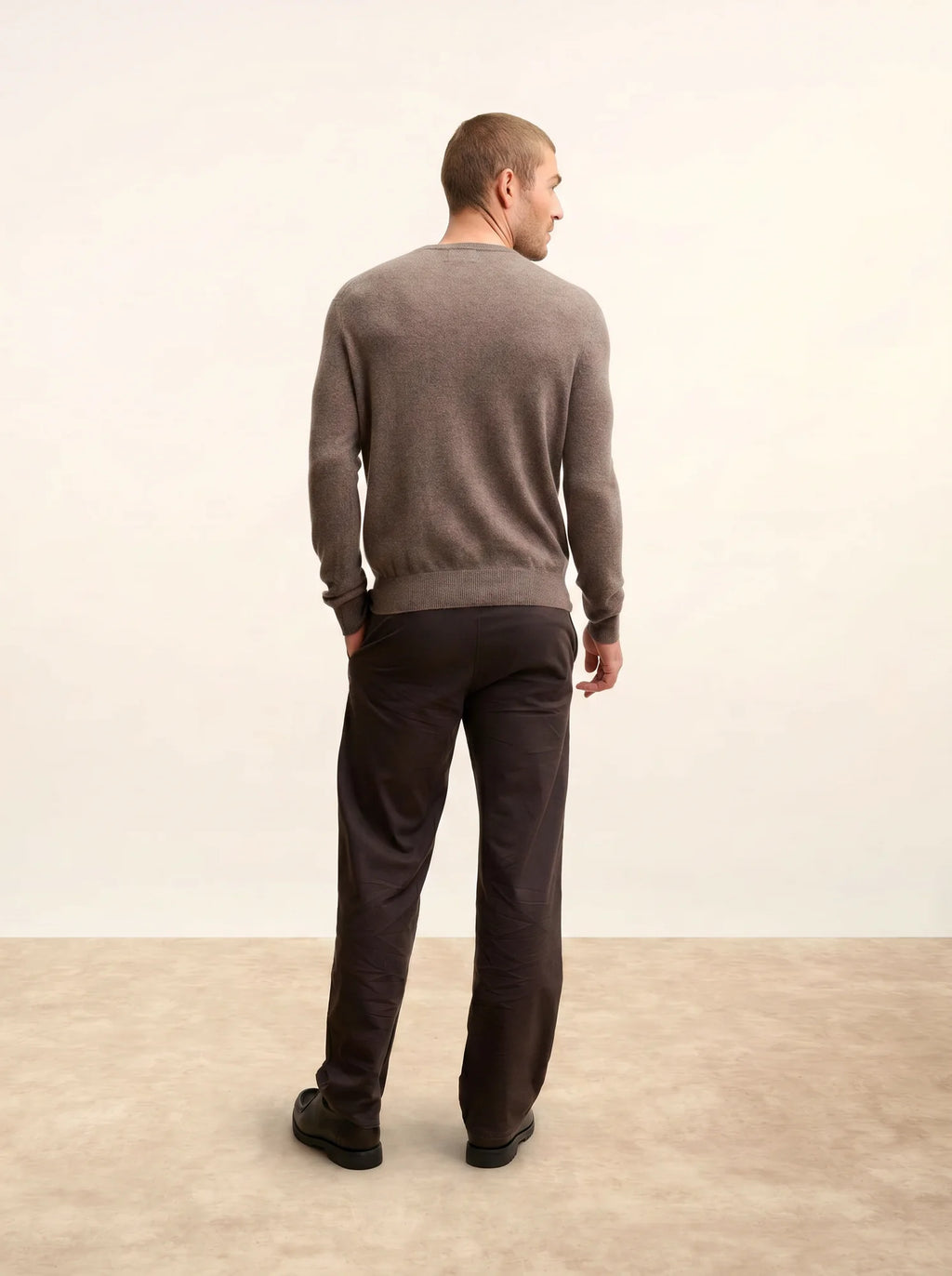 HOWARD pull col rond taupe chiné