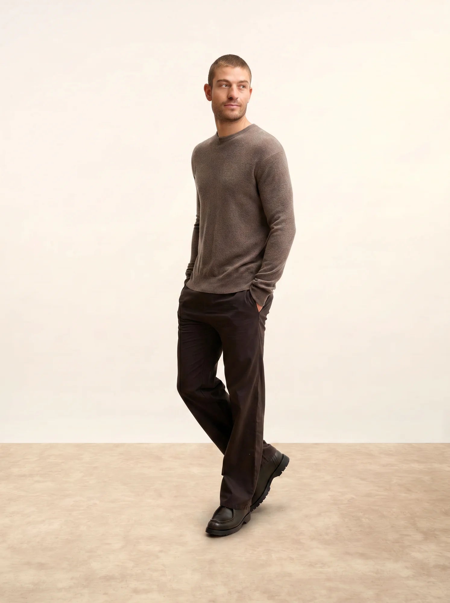 HOWARD pull col rond taupe chiné