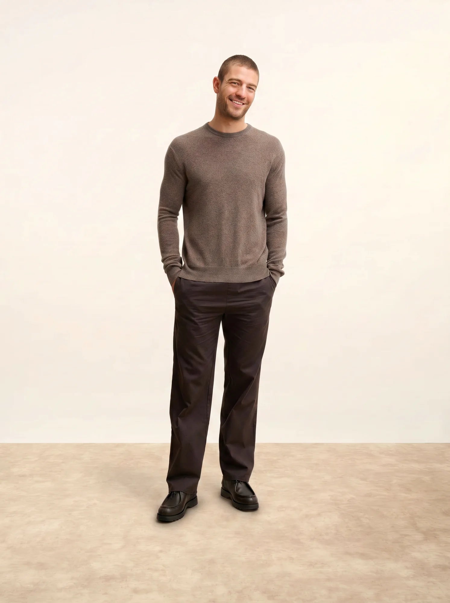 HOWARD pull col rond taupe chiné