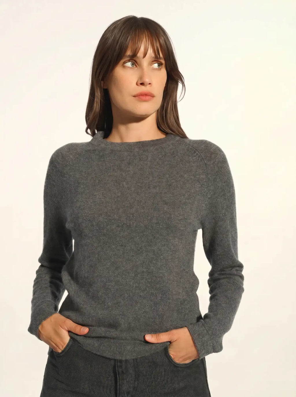 JANE pull col rond anthracite chiné