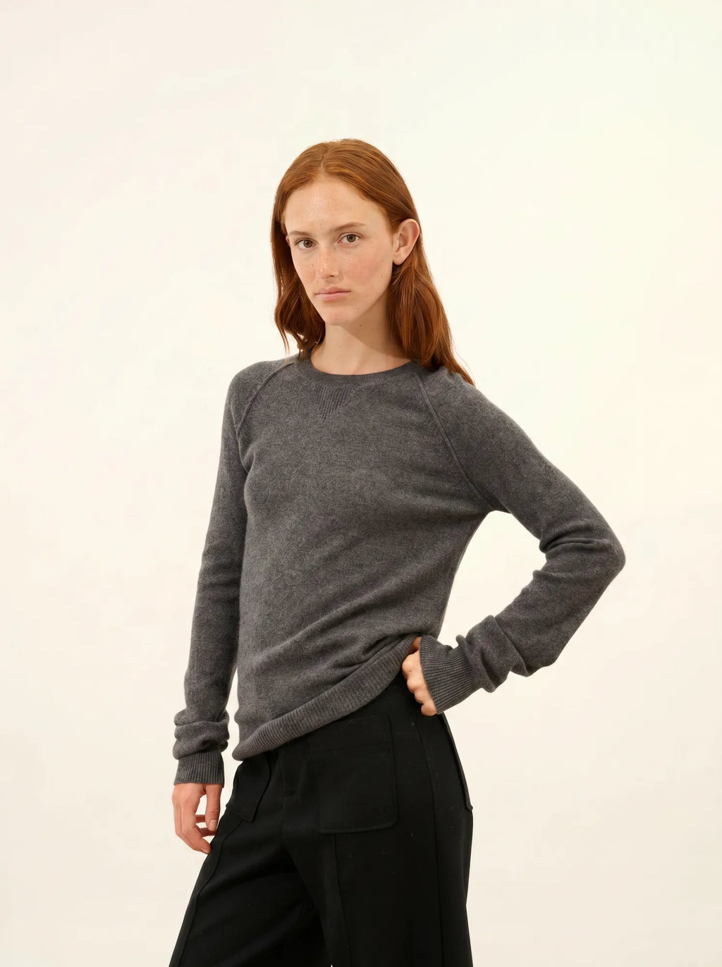 HELEN pull col rond anthracite chiné