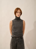 VIOLET pull col roulé sans manches anthracite chiné