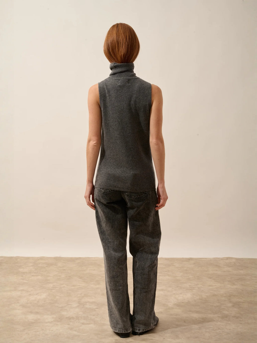 VIOLET pull col roulé sans manches anthracite chiné