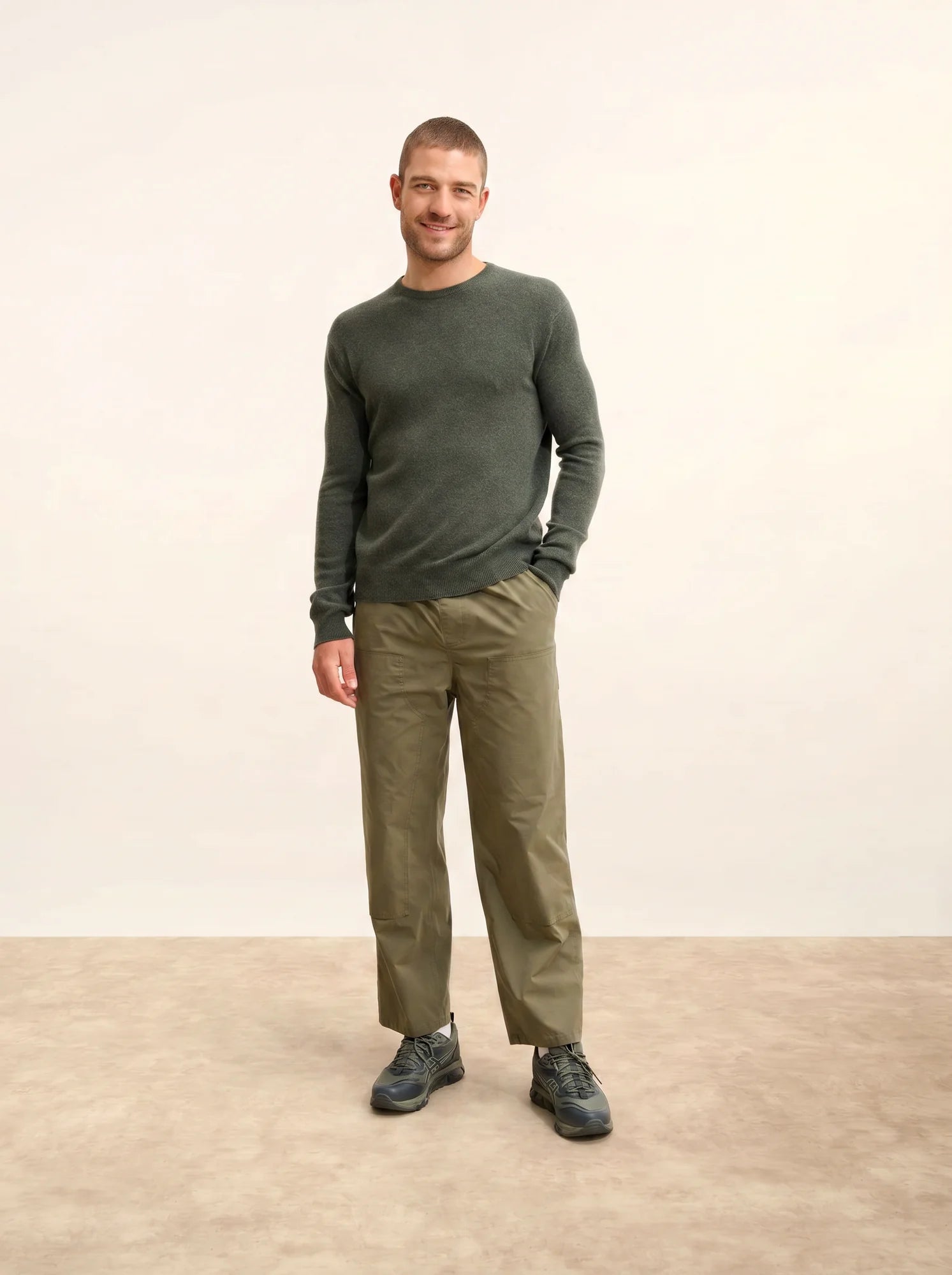 HOWARD pull col rond kaki chiné