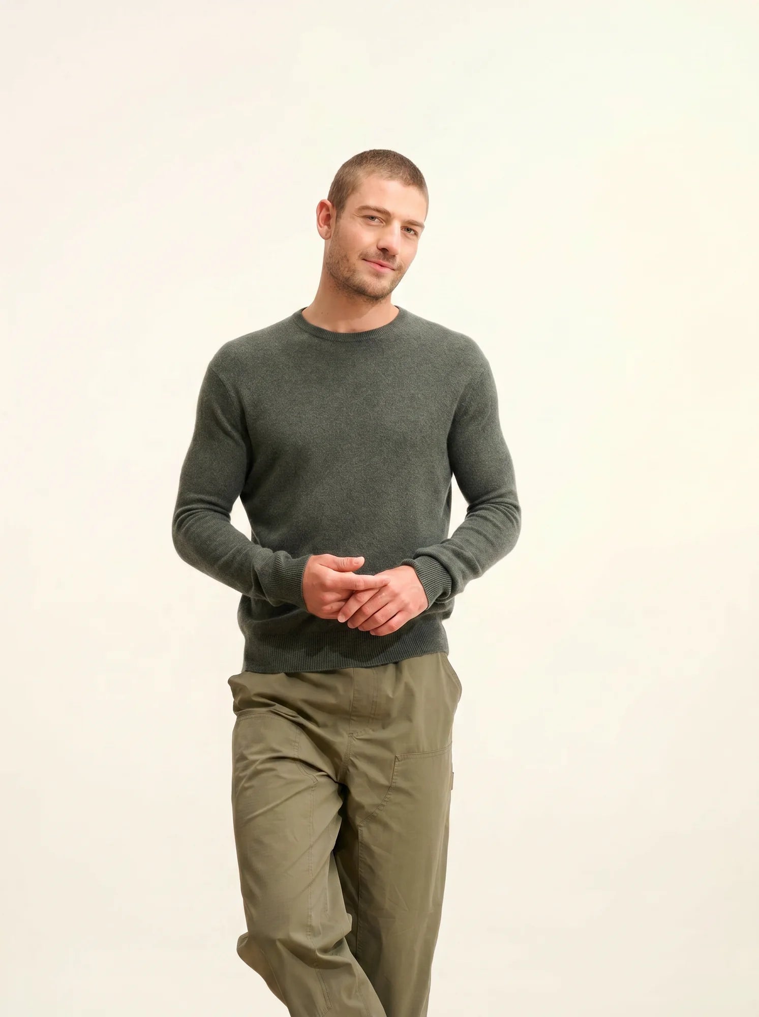 HOWARD pull col rond kaki chiné