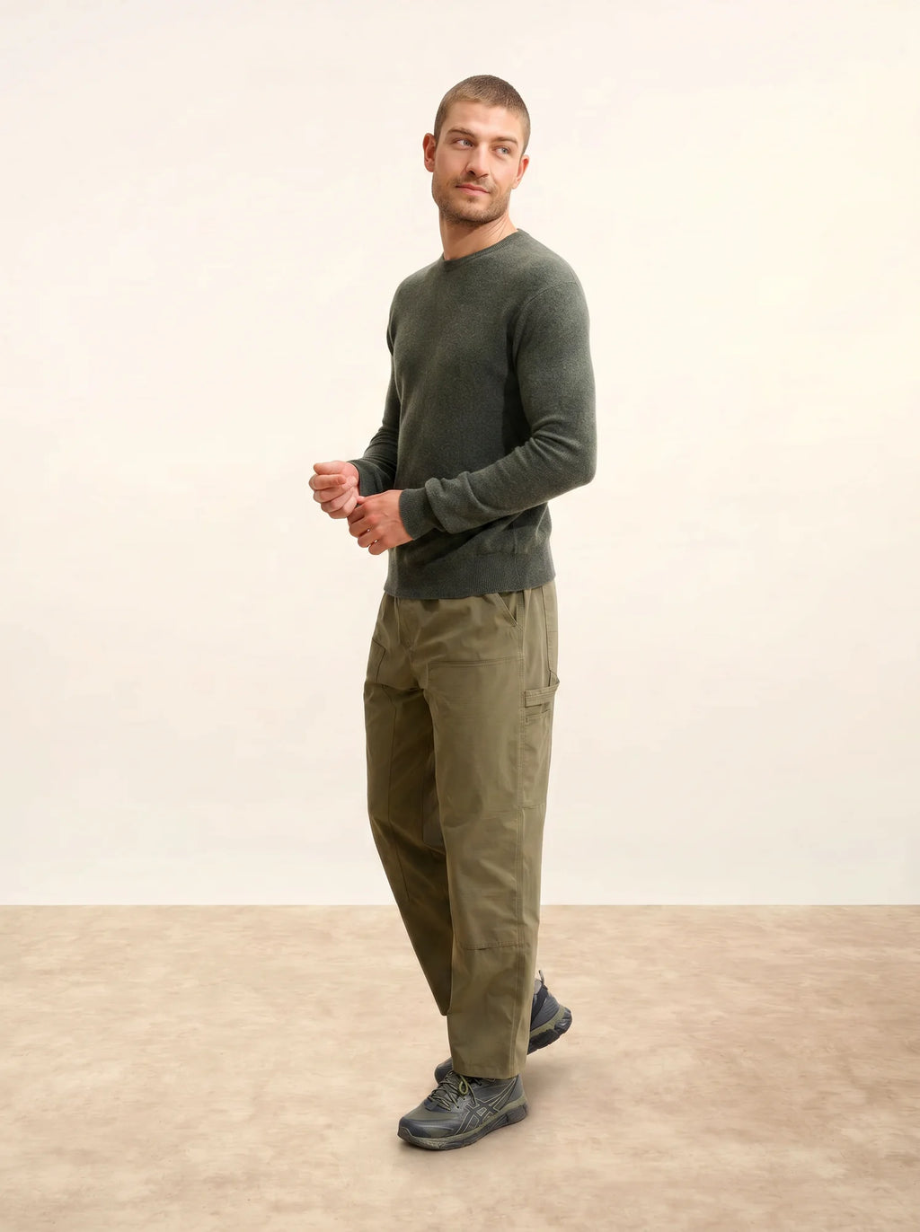 HOWARD pull col rond kaki chiné