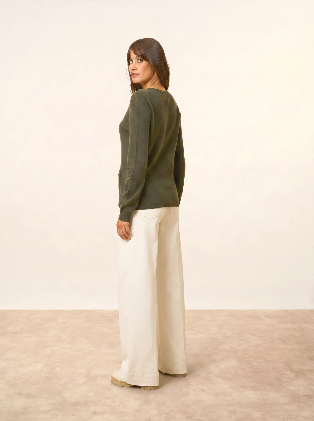 KATHARINE strickjacke rundhalsausschnitt khaki