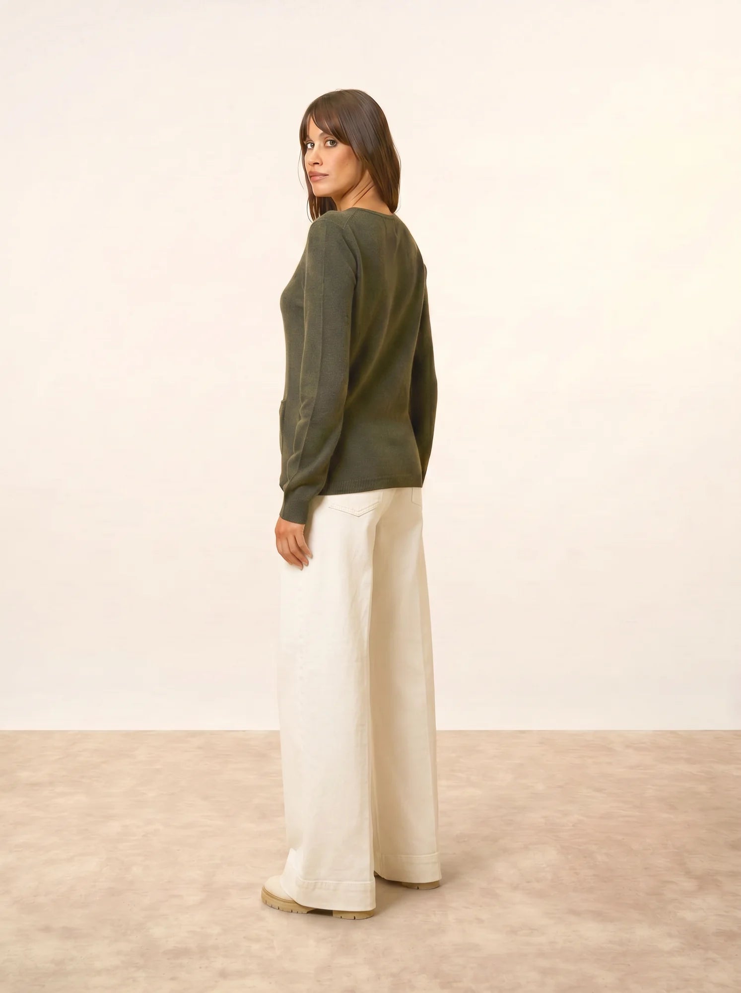 KATHARINE strickjacke rundhalsausschnitt khaki