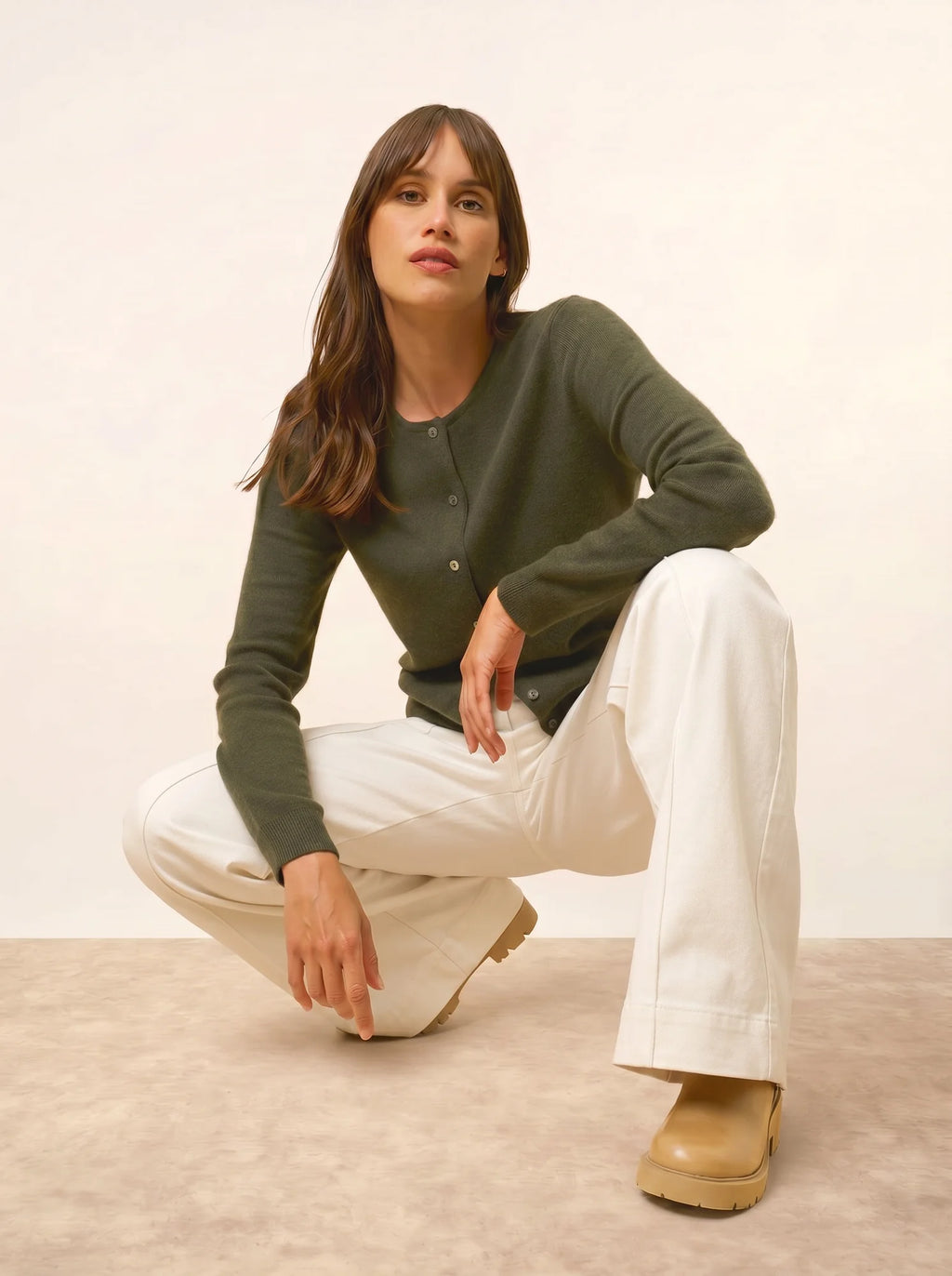 KATHARINE strickjacke rundhalsausschnitt khaki