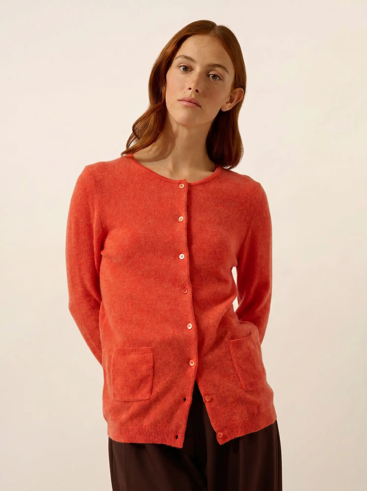 KATHARINE strickjacke rundhalsausschnitt orange meliert