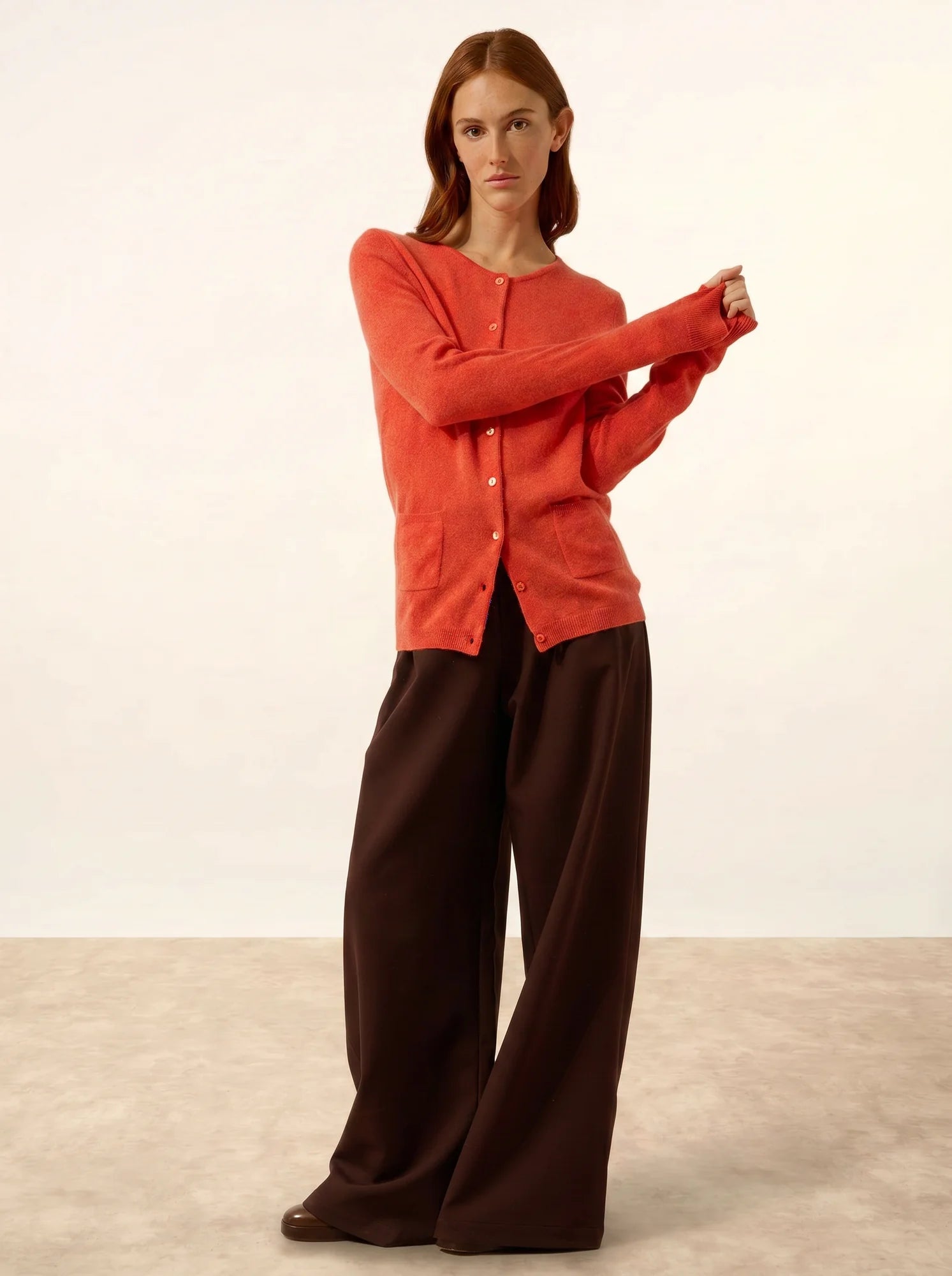 KATHARINE strickjacke rundhalsausschnitt orange meliert