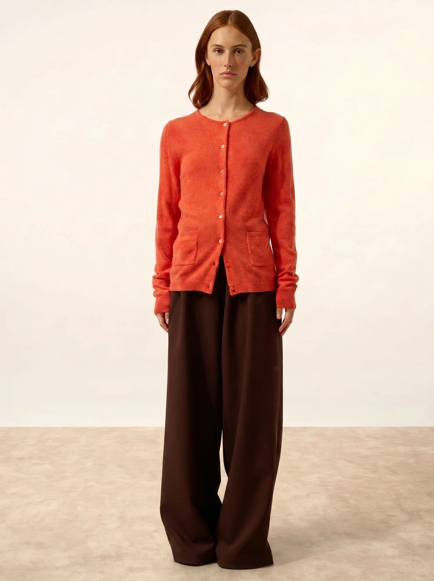 KATHARINE strickjacke rundhalsausschnitt orange meliert