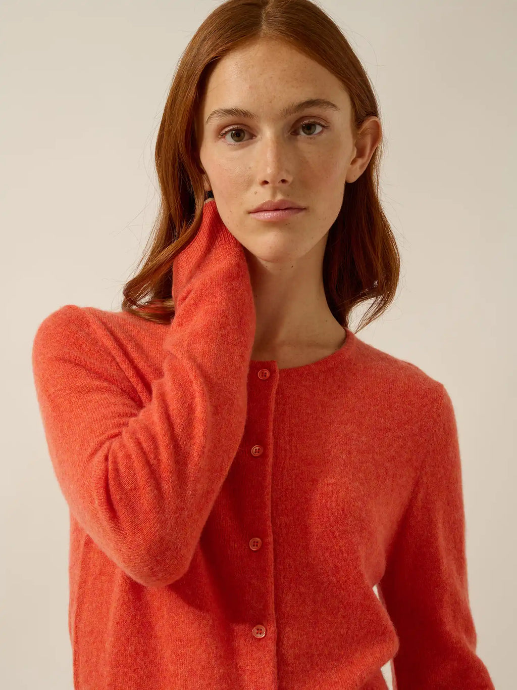 KATHARINE strickjacke rundhalsausschnitt orange meliert