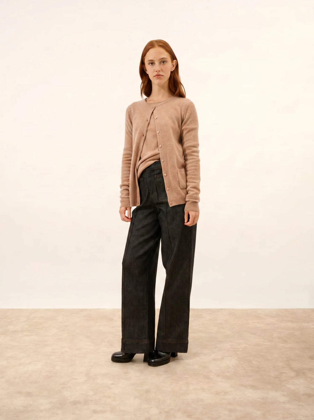 KATHARINE strickjacke rundhalsausschnitt camel meliert