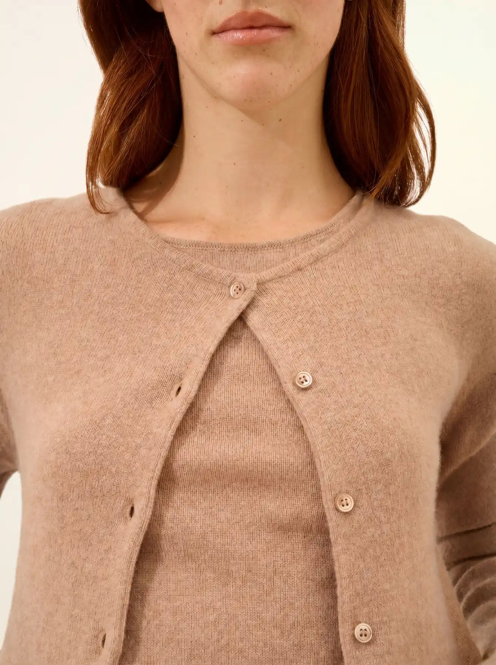 KATHARINE strickjacke rundhalsausschnitt camel meliert
