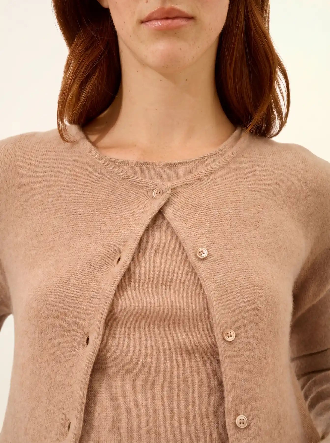 KATHARINE strickjacke rundhalsausschnitt camel meliert