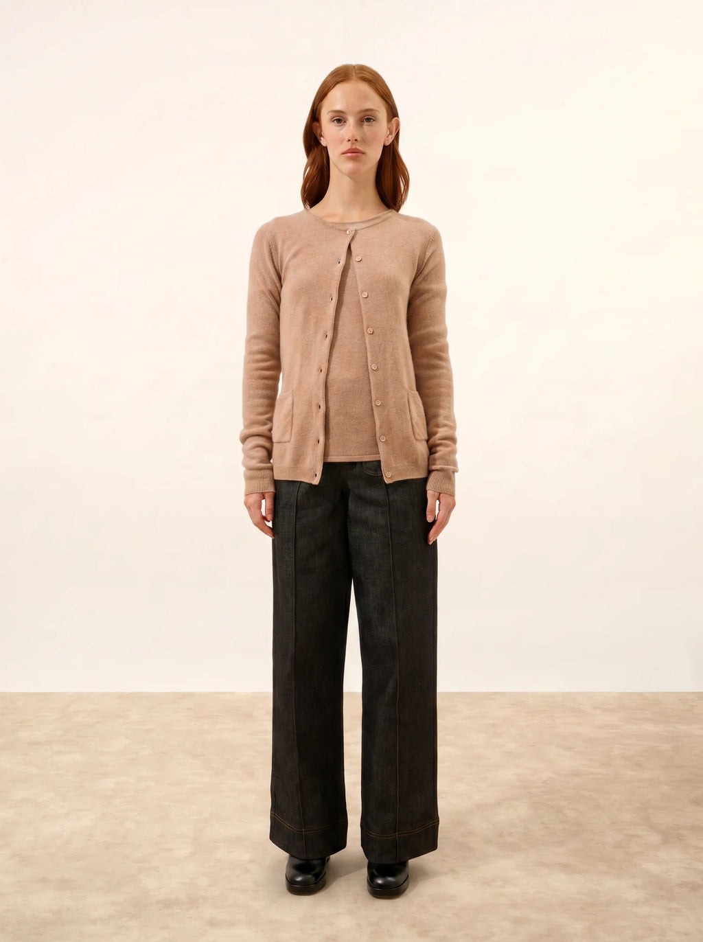 KATHARINE strickjacke rundhalsausschnitt camel meliert