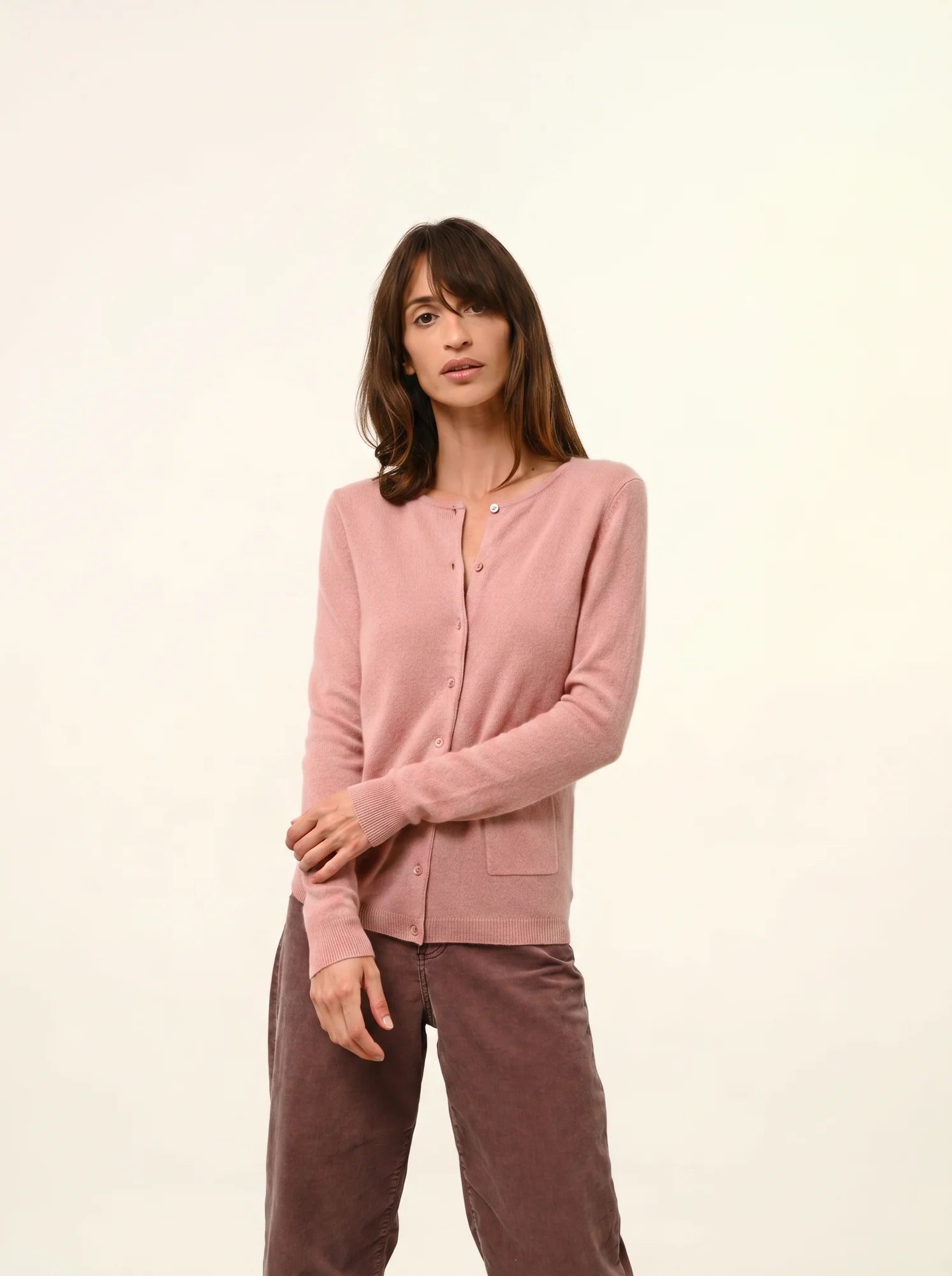 KATHARINE strickjacke rundhalsausschnitt bois de rosa