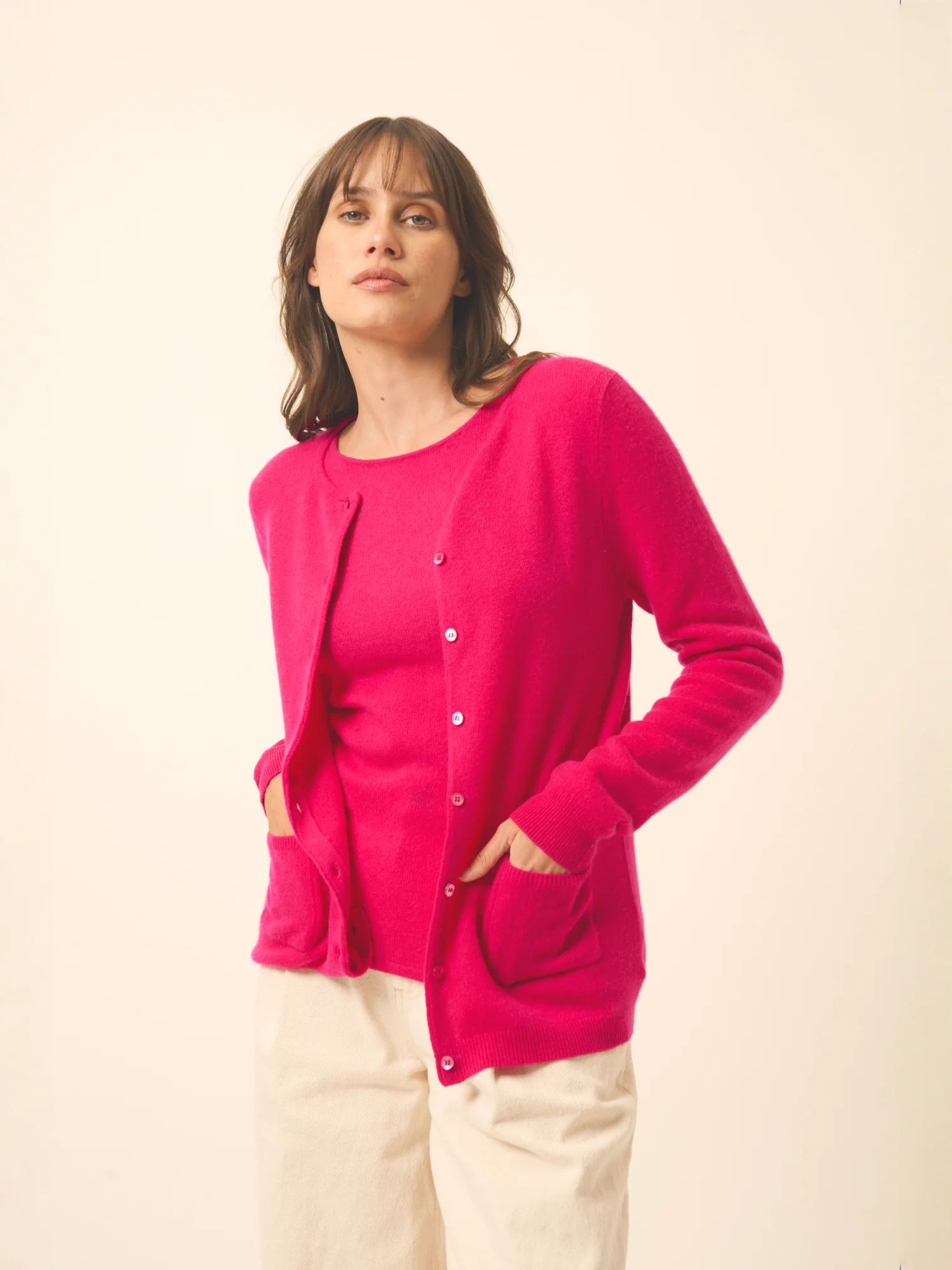 KATHARINE strickjacke rundhalsausschnitt fuchsia