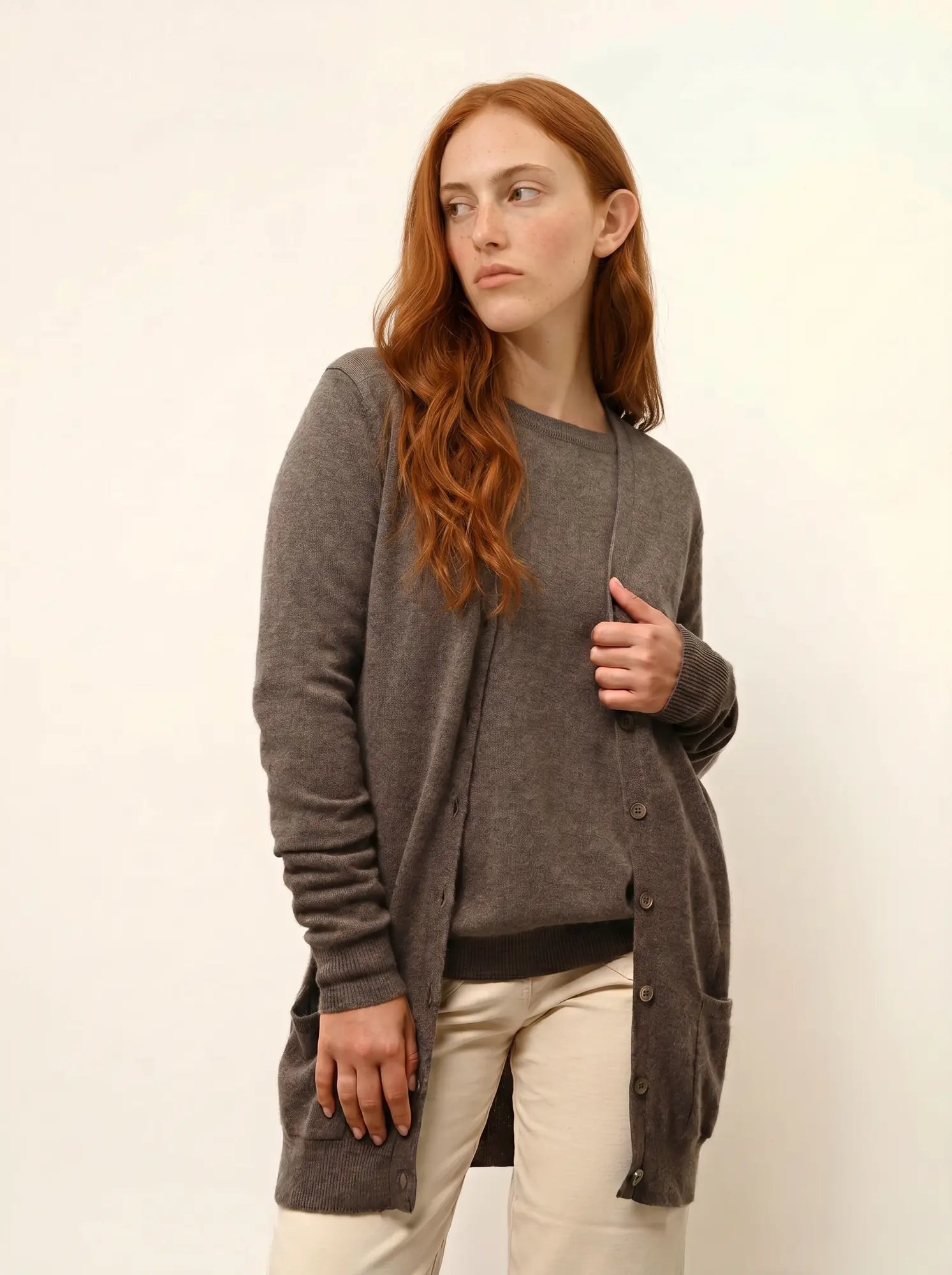 TOMMIE strickjacke v-ausschnitt taupe meliert